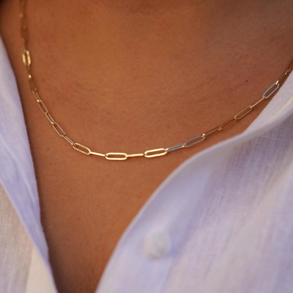 14k Solid Gold 3.0mm Solid Square Paperclip Chain… - image 7